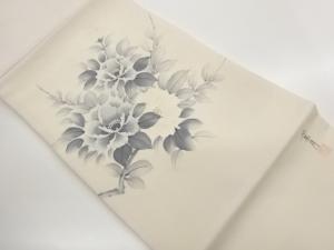 作家物　塩瀬手描き牡丹模様名古屋帯